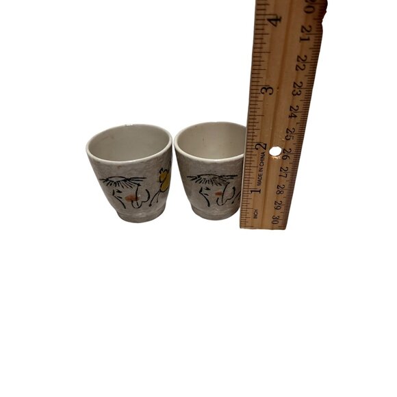 Handcrafted Japanese Ceramic Tea Sake Cups Set Of 2 With Abstract Design - Picture 6 of 6